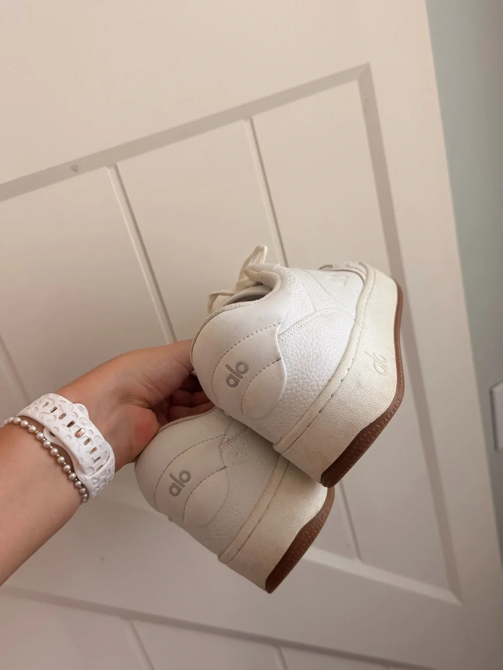 ALO Yoga Women's Off-White Sneaker with Brown Sole